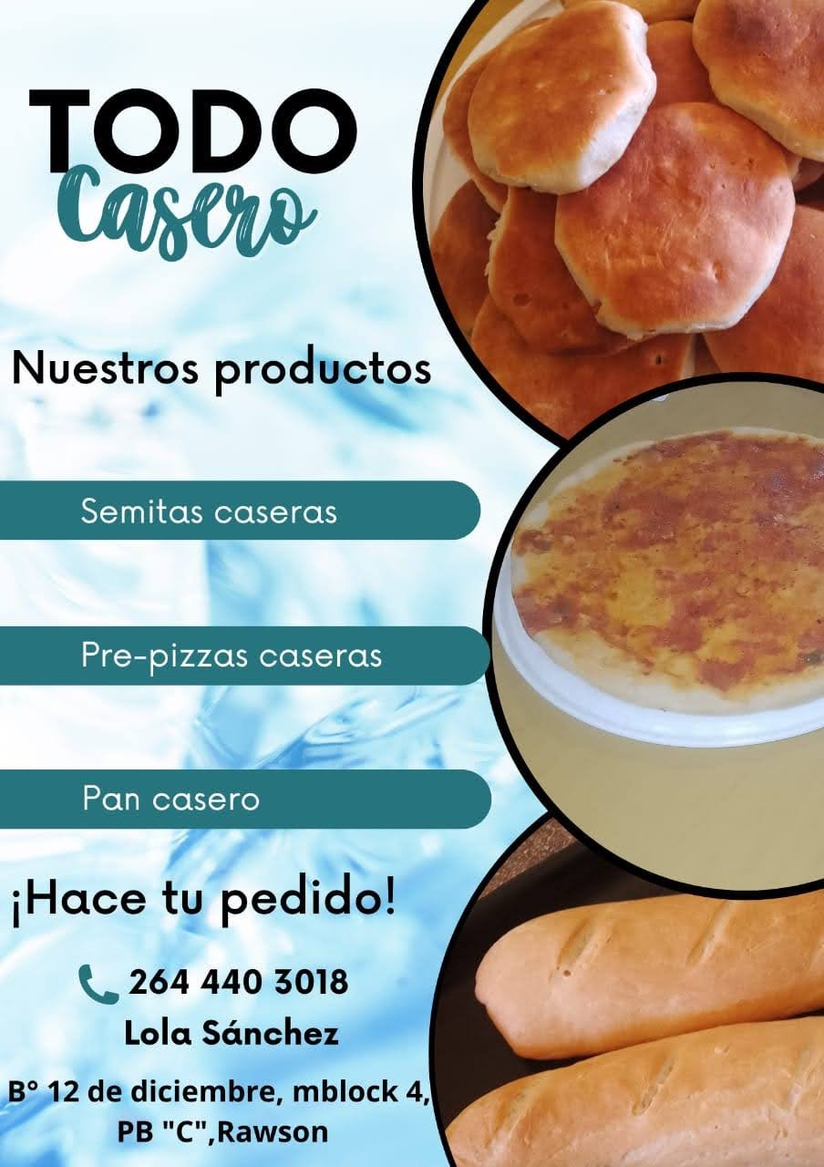 Proba las mejores Pre-pizzas, Semitas y Panes Caseros de Rawson.